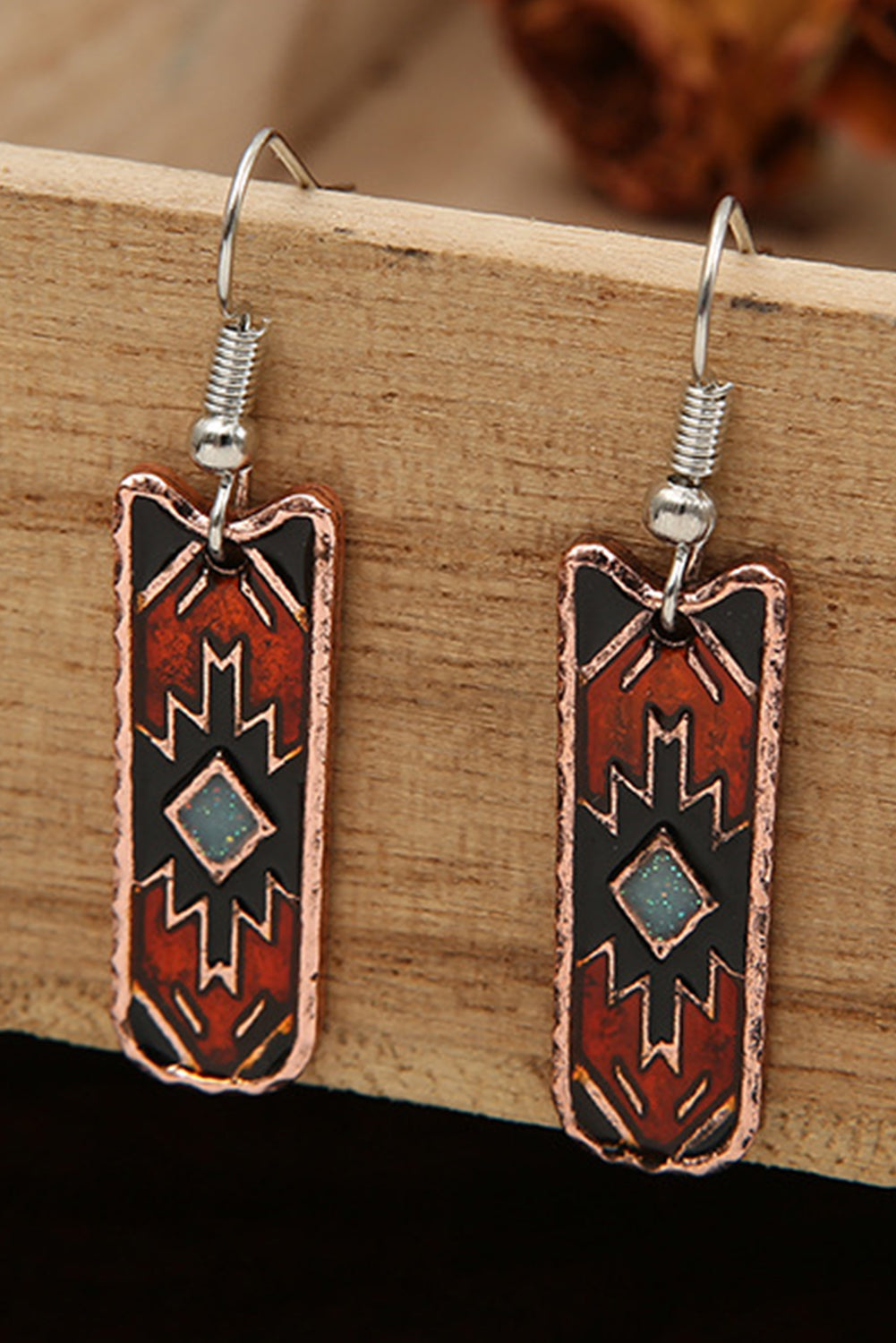 Burgundy Western Aztec Pattern Alloy Dangle Earrings Jewelry JT's Designer Fashion