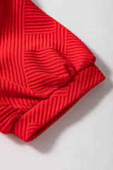 Fiery Red Textured Collared V Neck Puff Short Sleeve Shift Mini Dress Mini Dresses JT's Designer Fashion