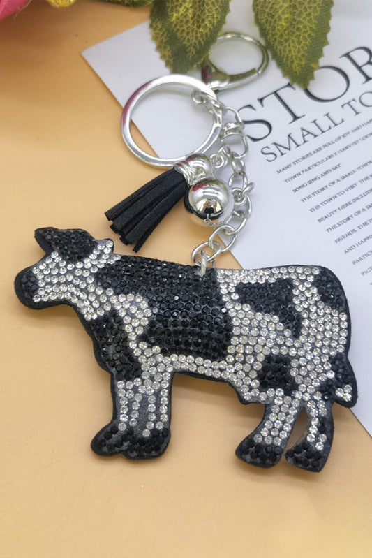 White Rhinestone Cow Pendant Tassel Key Ring Other Accessories JT's Designer Fashion