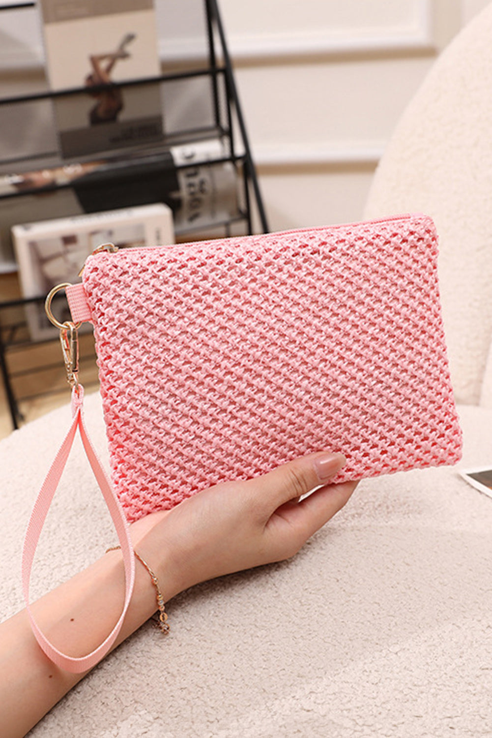 Pink Woven Zipper Wrist Strap Square Handbag Handbags JT's Designer Fashion