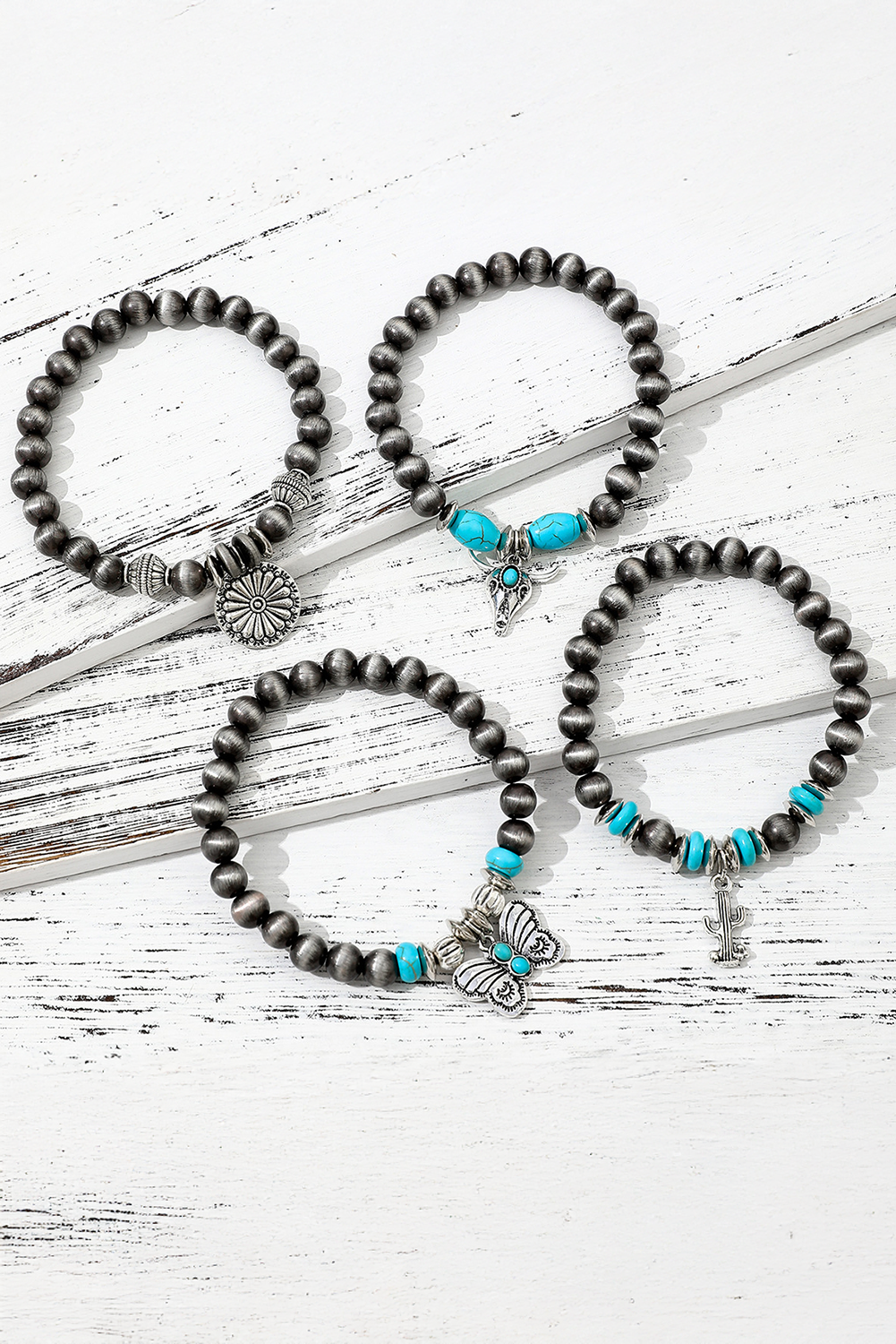 Silvery Western Turquoise Beaded Multi Layer Bracelet Jewelry JT's Designer Fashion