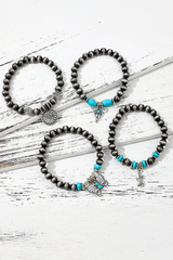 Silvery Western Turquoise Beaded Multi Layer Bracelet Jewelry JT's Designer Fashion