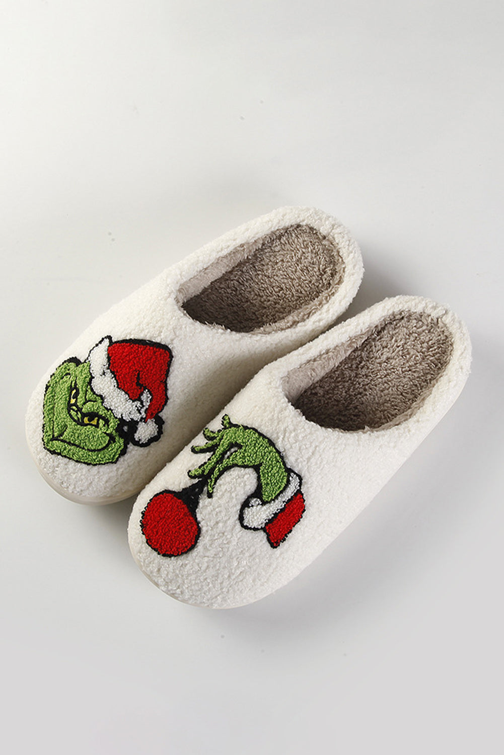 White Christmas Grinch Graphic Fuzzy Winter Home Slippers Slippers JT's Designer Fashion