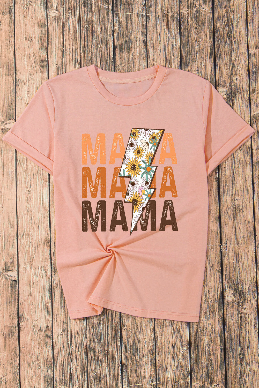 Pink MAMA Sunflower Bolt Graphic T Shirt Graphic Tees JT's Designer Fashion