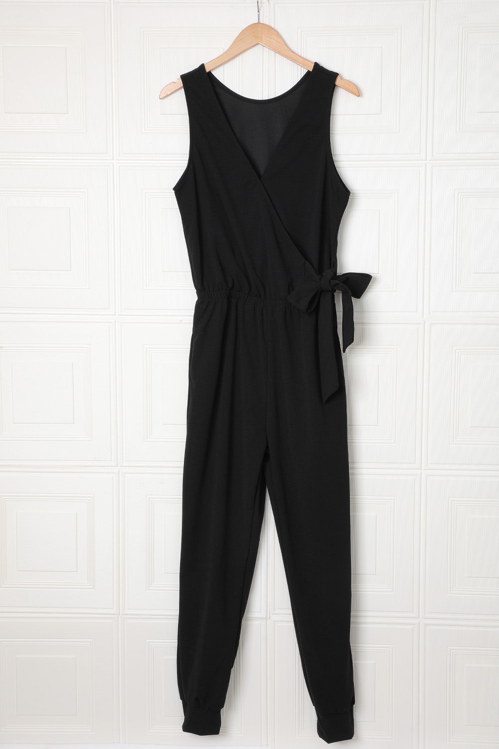 Black Deep V-neck Sleeveless Solid Jumpsuit Jumpsuits & Rompers JT's Designer Fashion