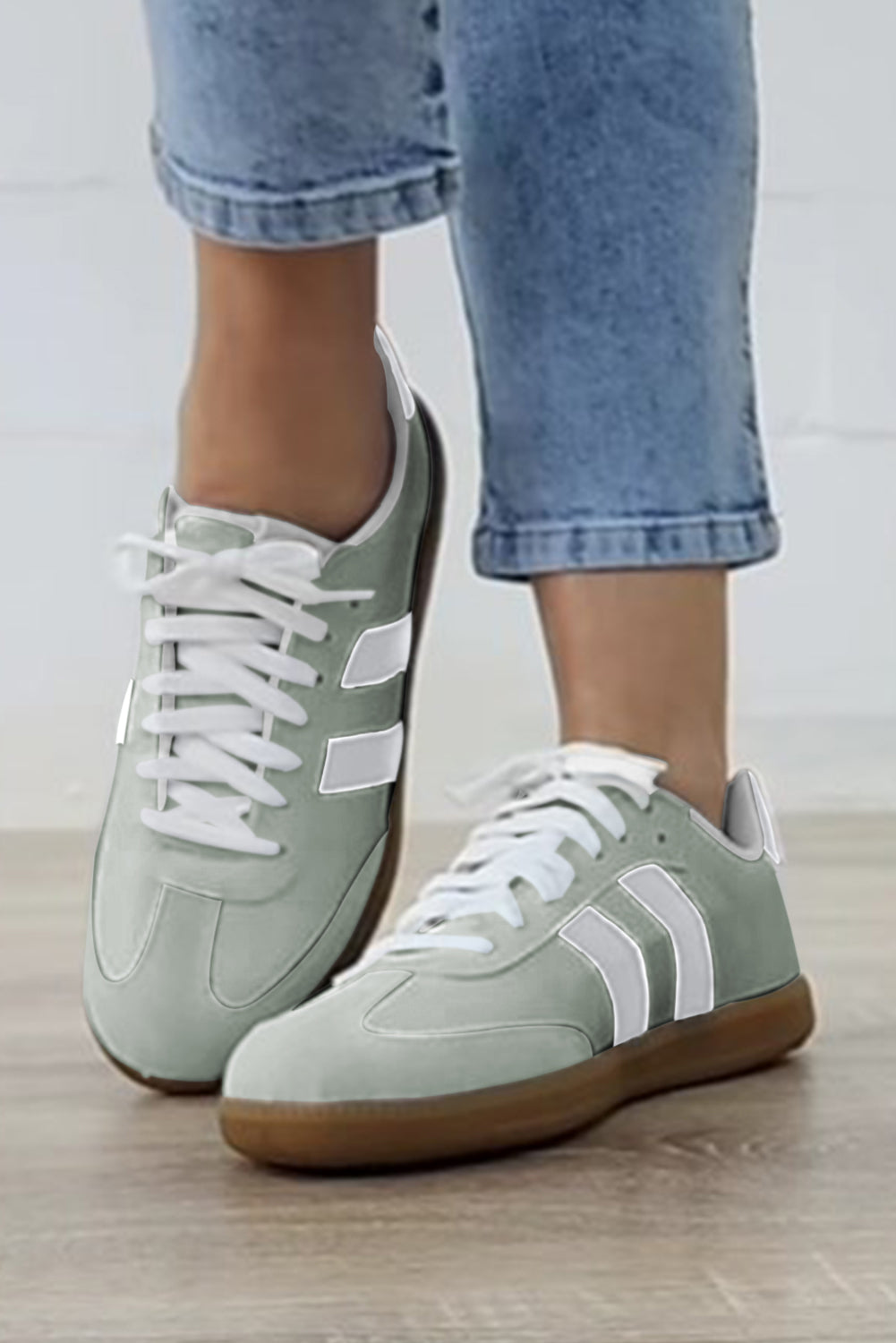 Beau Blue Striped Lace-up Flat Sneakers Women's Shoes JT's Designer Fashion