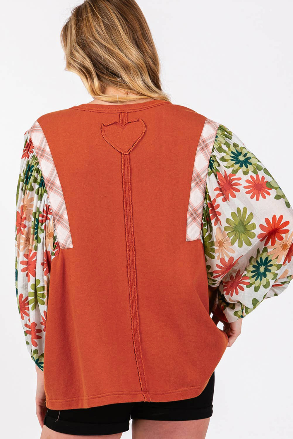 Desert Gold Floral Puff Sleeve Patchwork Round Neck Blouse Blouses & Shirts JT's Designer Fashion