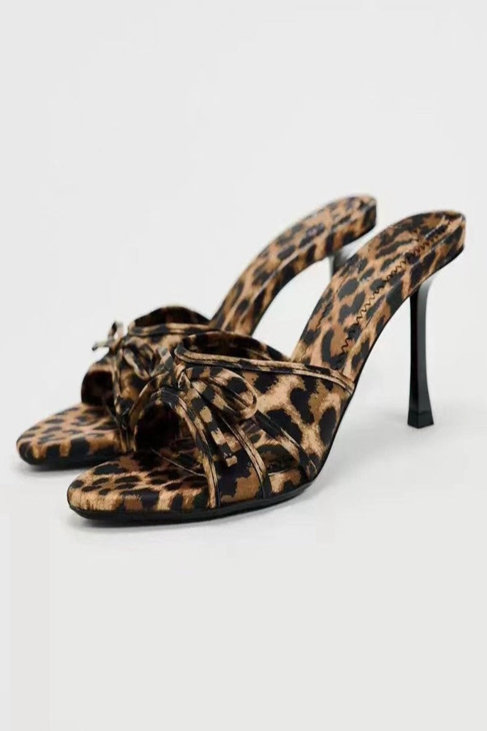 Bow Leopard Kitten Heel Sandals Leopard Footwear JT's Designer Fashion