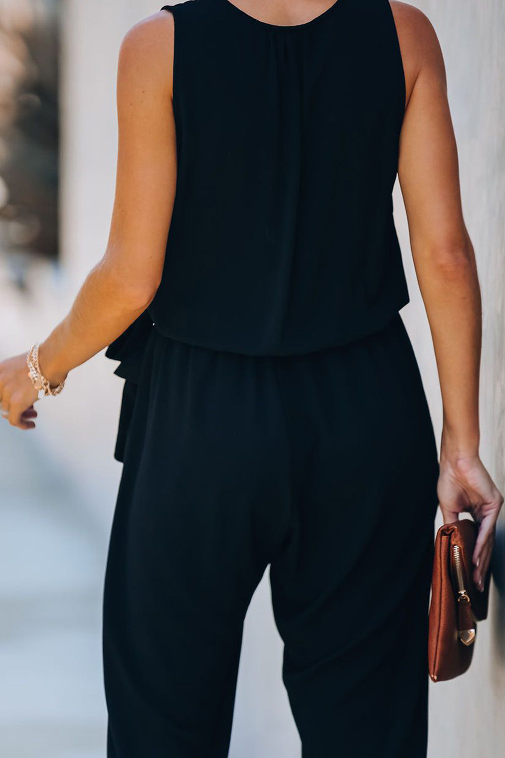 Black Deep V-neck Sleeveless Solid Jumpsuit Jumpsuits & Rompers JT's Designer Fashion