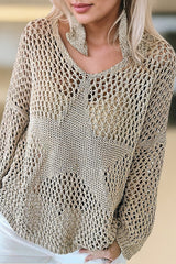 Light French Beige Star Pointelle Knit Baggy Sweater Sweaters & Cardigans JT's Designer Fashion