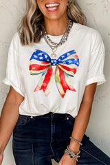 White Independence Day Splash Bow Pattern T Shirt Graphic Tees JT's Designer Fashion