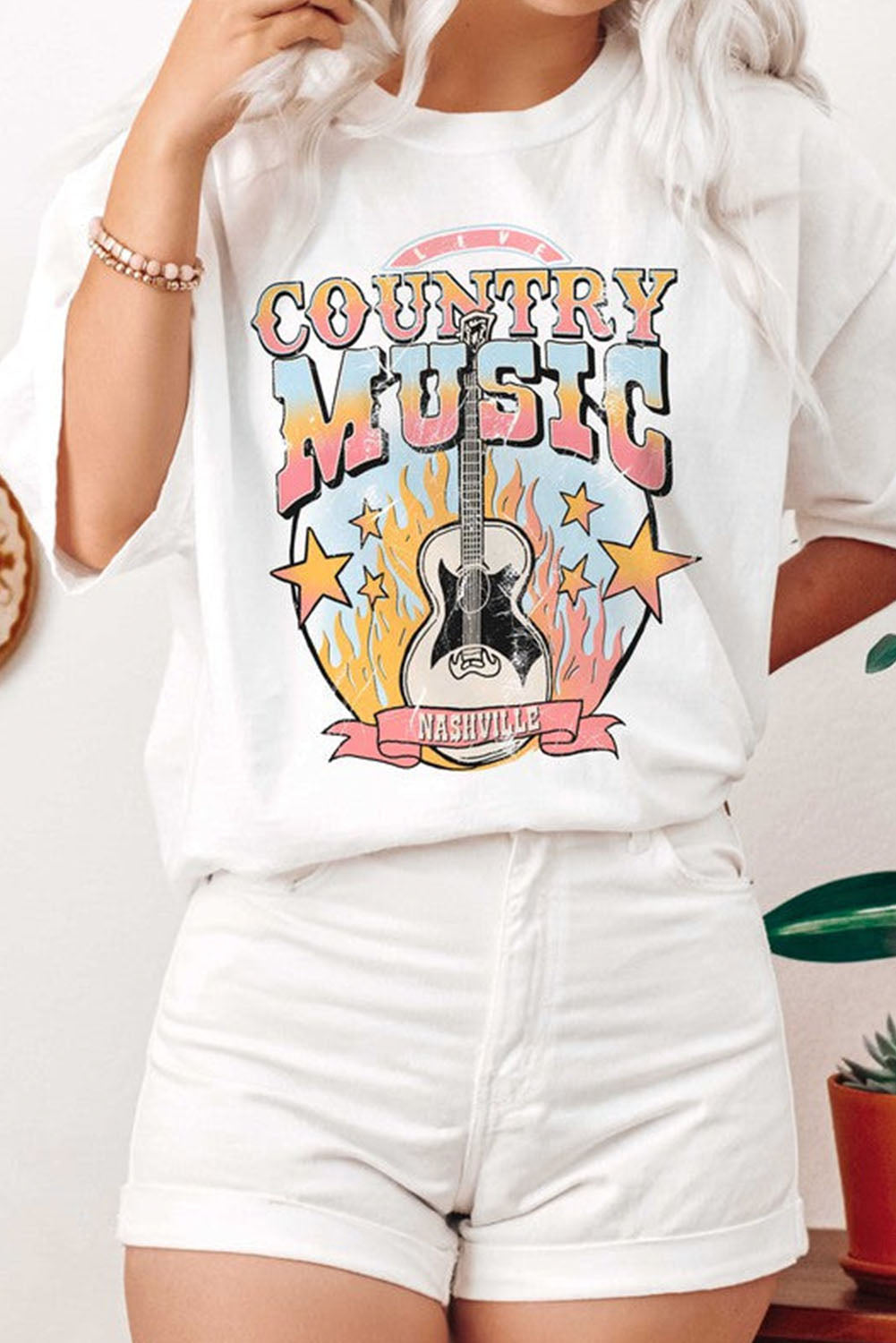 White COUNTRY MUSIC NASHVILLE Graphic Tee Graphic Tees JT's Designer Fashion