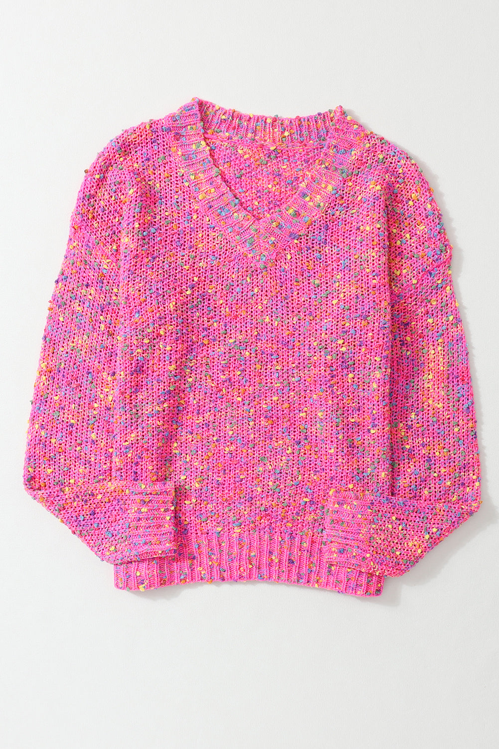 Dark Pink Colorful Spots Knitted V Neck Casual Sweater Sweaters & Cardigans JT's Designer Fashion