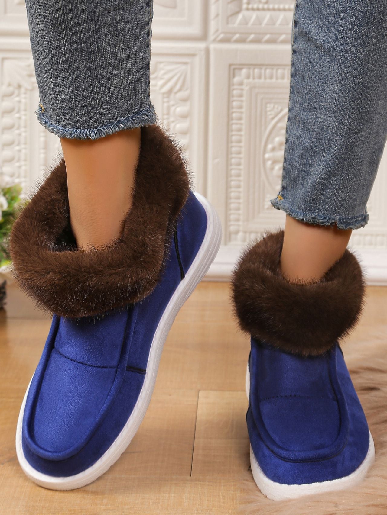 Faux Fur Suede Round Toe Sneakers Royal Blue Shoes JT's Designer Fashion