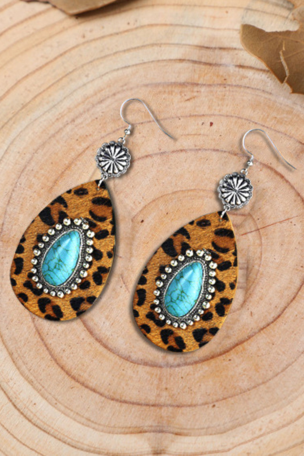 Leopard Turquoise Flower Drop Earrings Jewelry JT's Designer Fashion