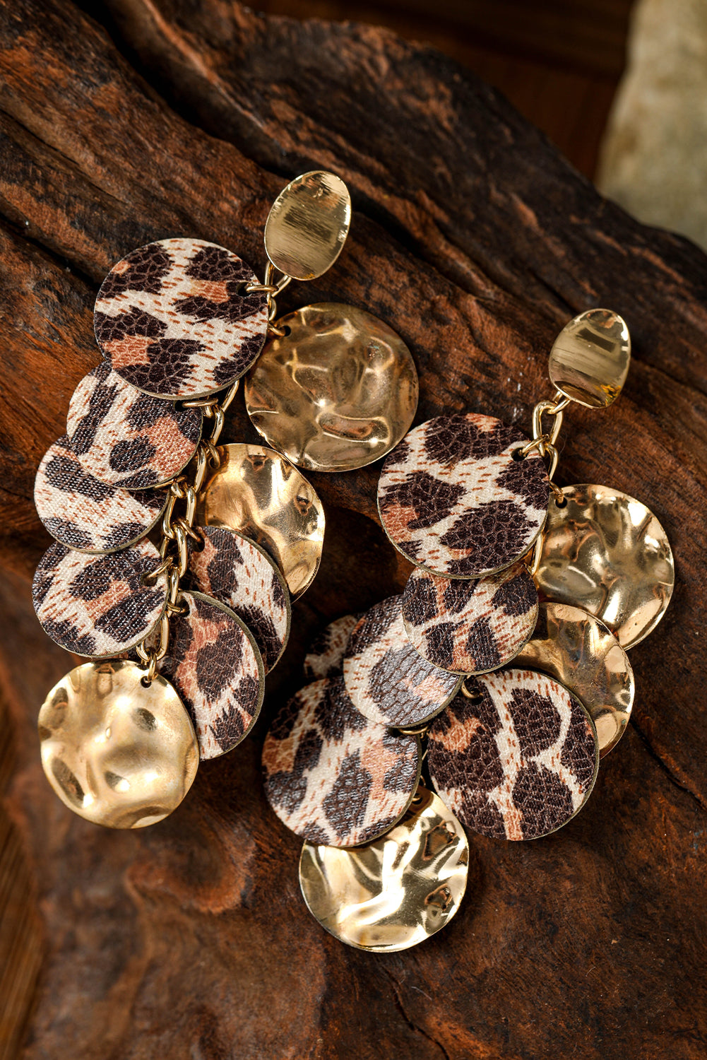 Chestnut Leopard Alloy Disc Stud Dangle Earrings Jewelry JT's Designer Fashion