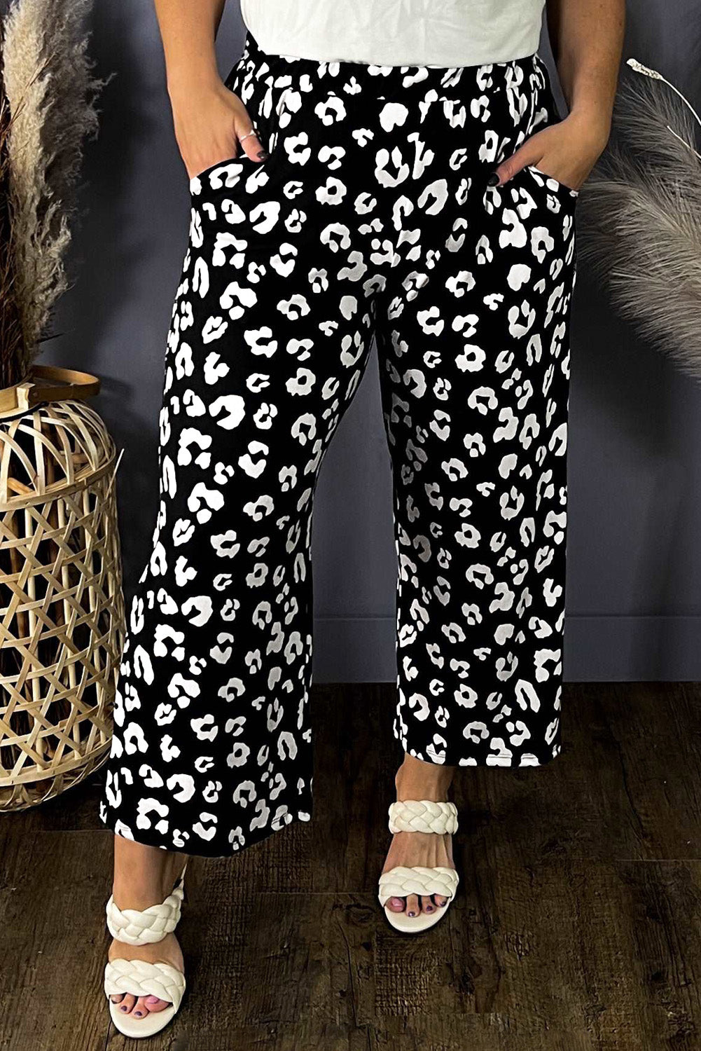 Leopard Leopard Print Wide Leg Pockets Plus Size Pants Plus Size Bottoms JT's Designer Fashion