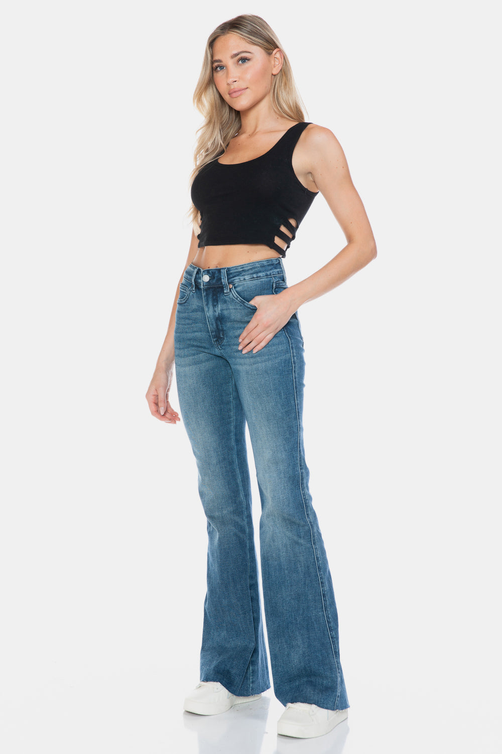 Judy Blue Full Size Tummy Control Cut Hem Flare Jeans Jeans JT's Designer Fashion