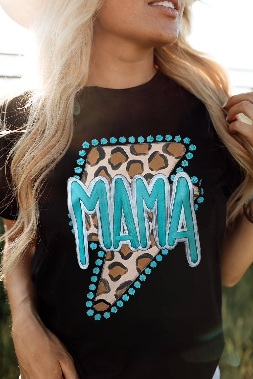 Black Western MAMA Leopard Lightning Graphic Tee Graphic Tees JT's Designer Fashion