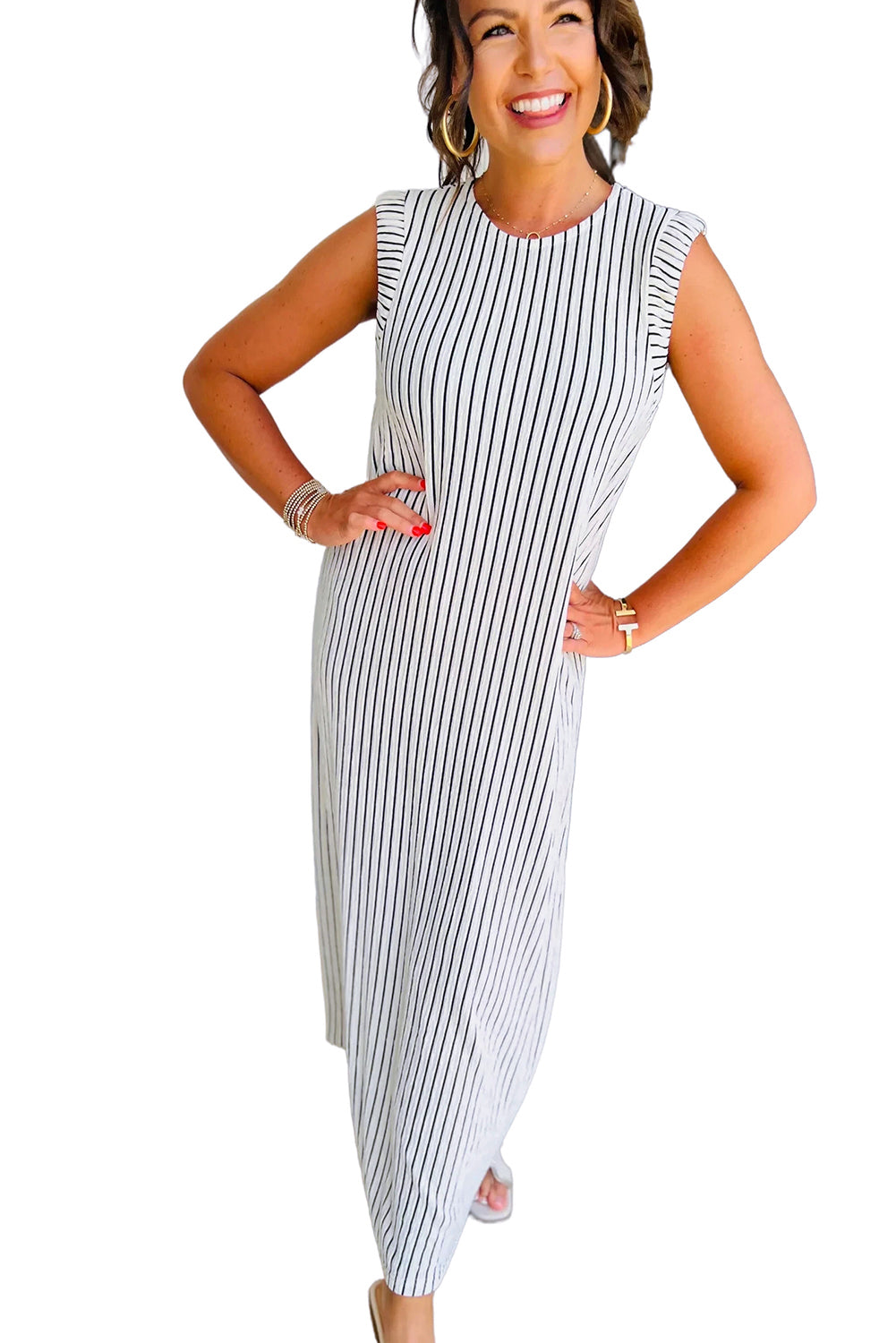 Black White Striped Vest Shift Maxi Dress Maxi Dresses JT's Designer Fashion