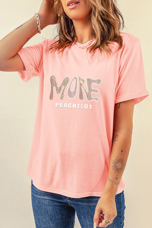 Pink MORE PEACHTS01 Graphic Crew Neck Tee Graphic Tees JT's Designer Fashion