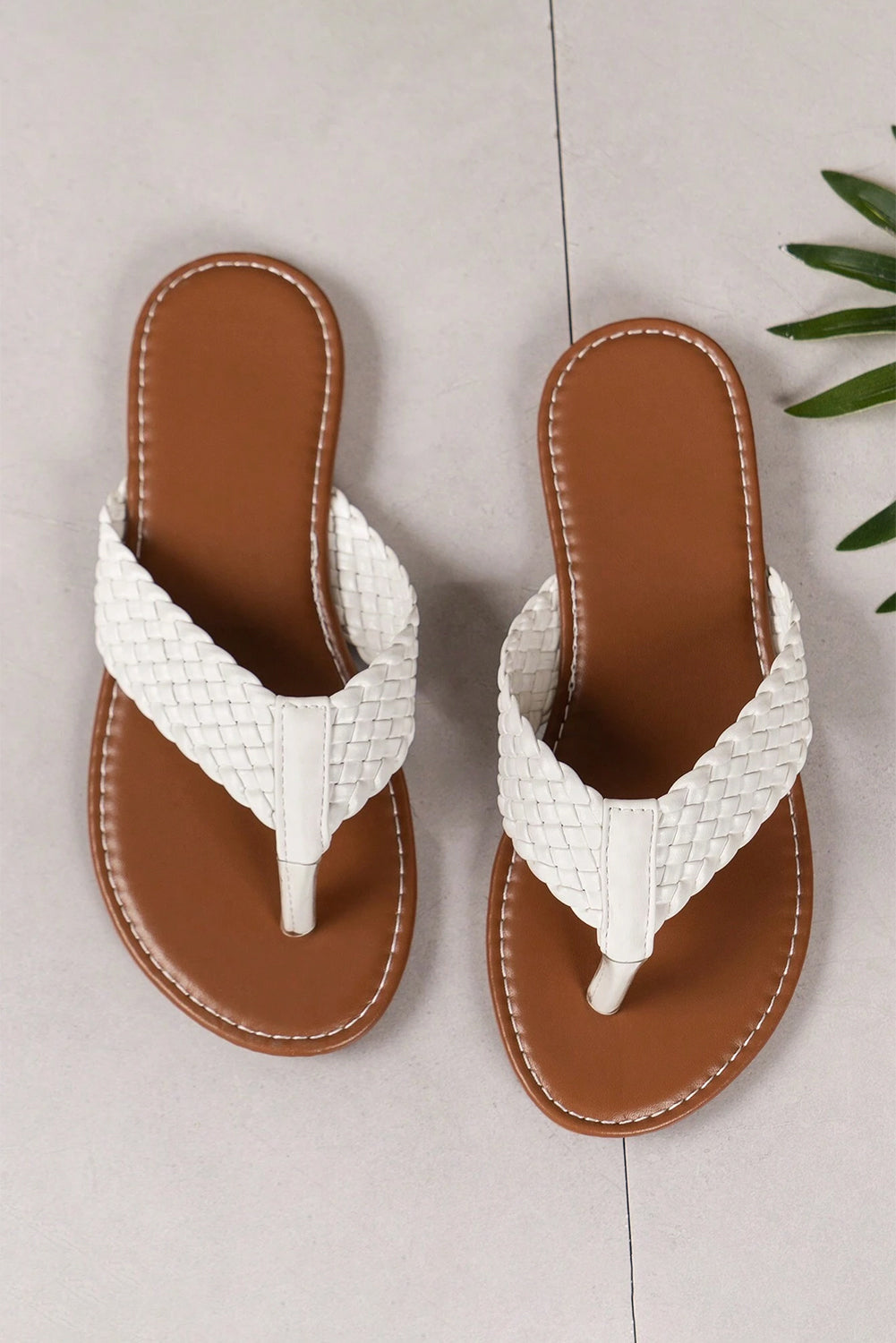 White Braided Strap Leather Flip Flop Slippers JT's Designer Fashion