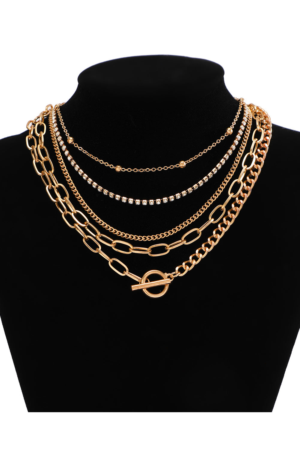 Gold 5pcs Layered Rhinestone Chain Collarbone Necklaces Set Jewelry JT's Designer Fashion