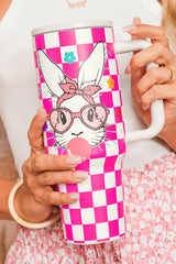 Rose Red Easter Rabbit Flower Checkered Print Large Tumbler 40oz Tumblers JT's Designer Fashion