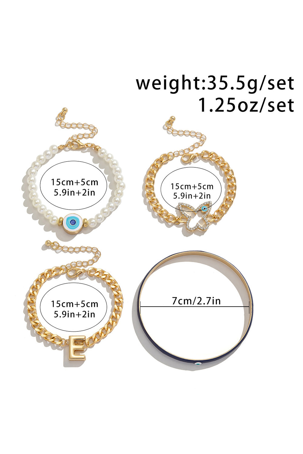 Gold 4pcs Pearled Chain Bracelet Set Jewelry JT's Designer Fashion