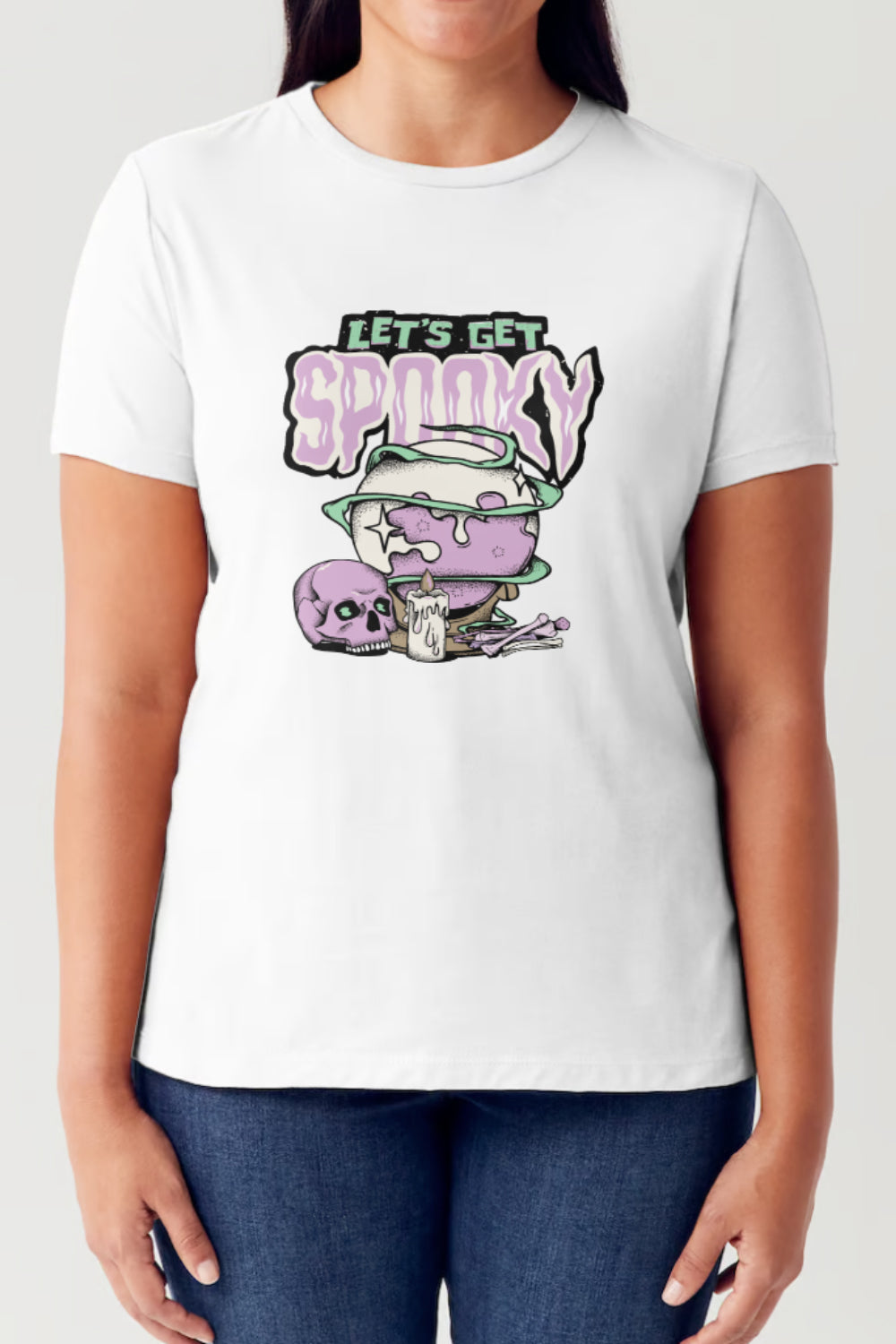 LET'S GET SPOOKY Short Sleeve Tubular T-Shirt White T-Shirts JT's Designer Fashion