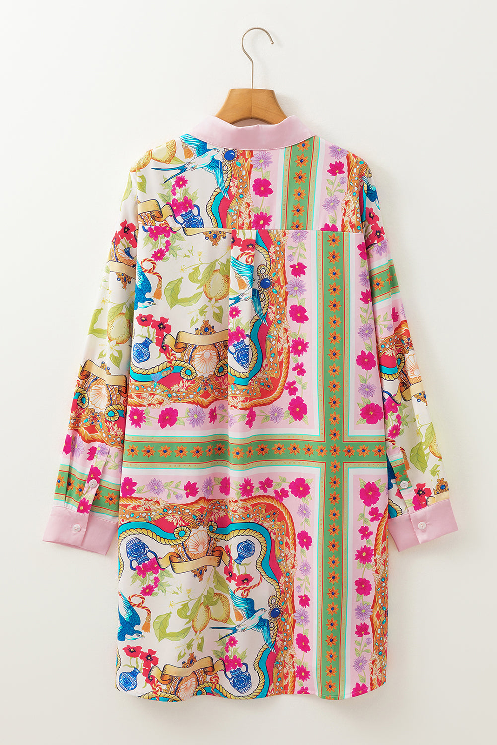 Multicolour Boho Floral Print Buttoned Long Sleeve Shirt Dress Floral Dresses JT's Designer Fashion