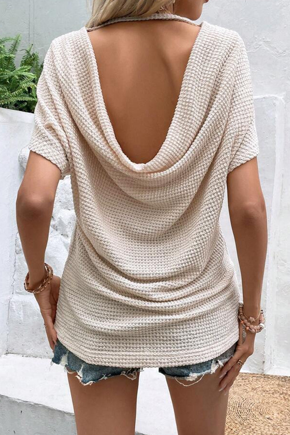 Apricot Draped Open Back Textured Tee Tops & Tees JT's Designer Fashion