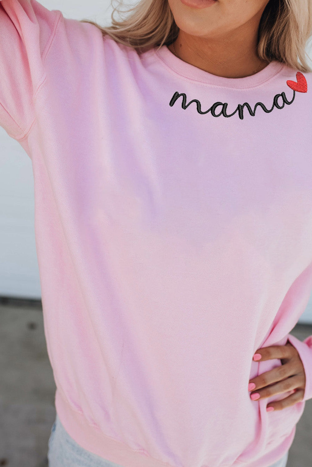 Pink mama Heart Embroidery Decor Sweatshirt Graphic Sweatshirts JT's Designer Fashion