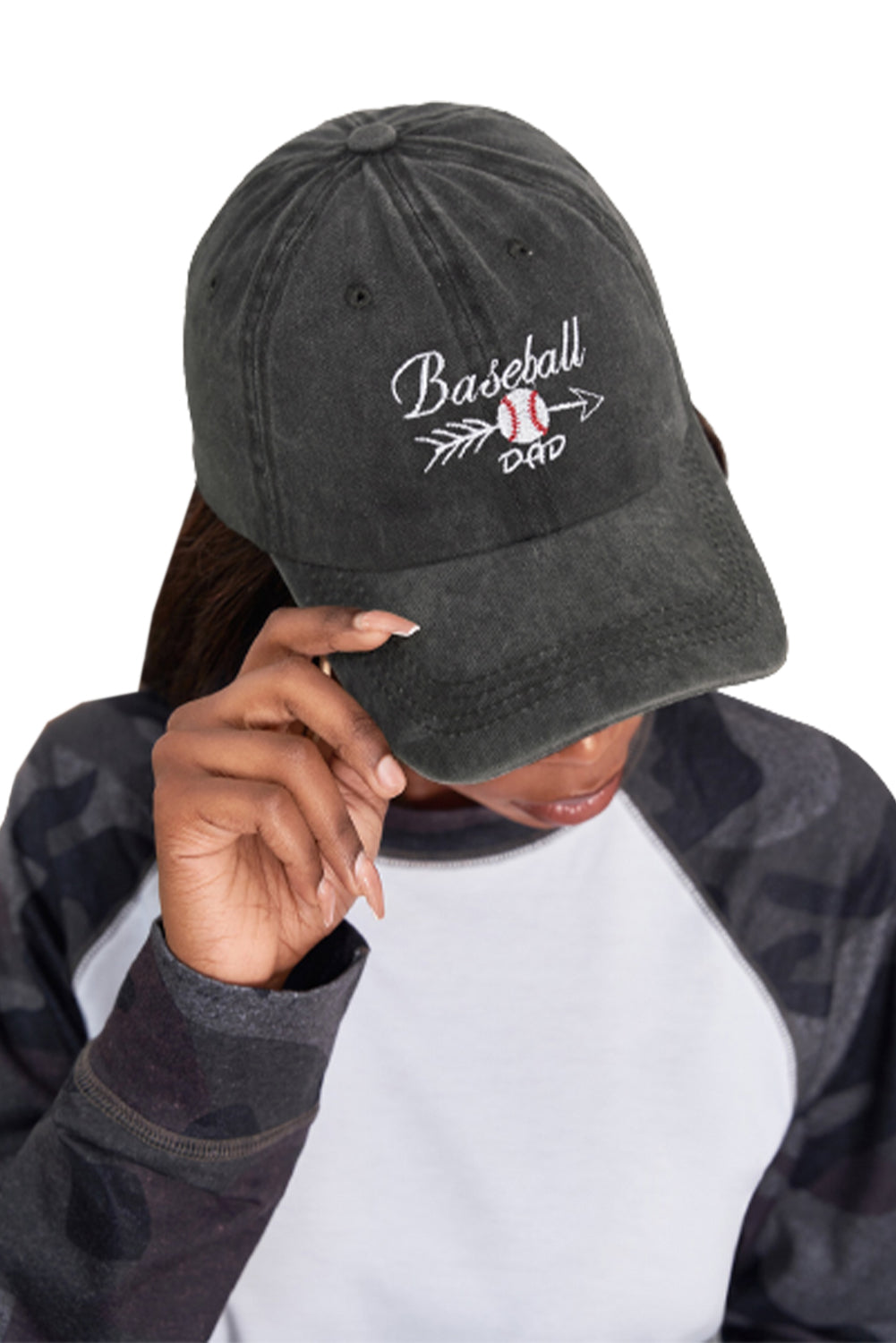 Black Baseball Embroidered Ponytail Vintage Wash Cap Hats & Caps JT's Designer Fashion