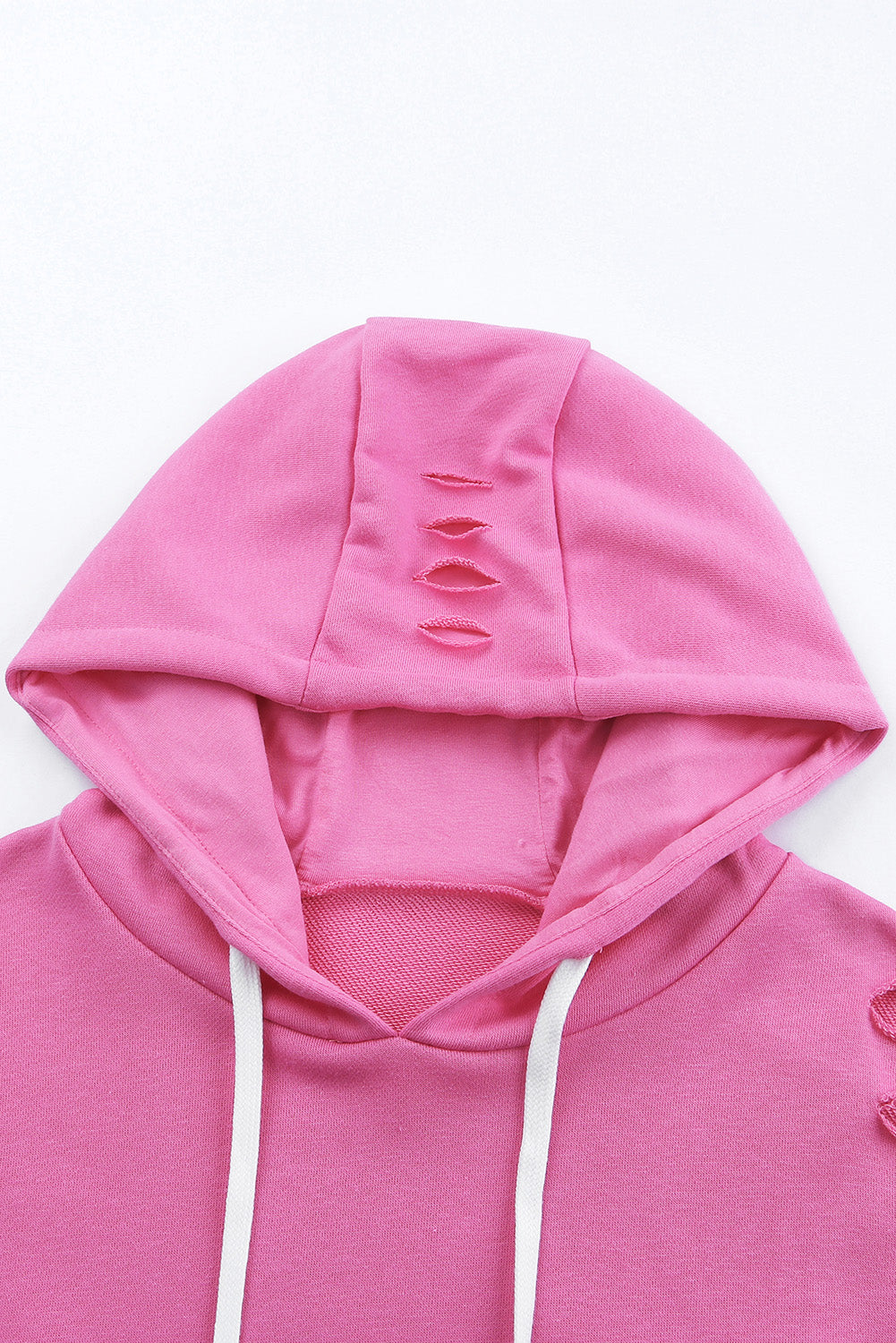 Pink Solid Ripped Hooded Sweatshirt with Kangaroo Pocket Sweatshirts & Hoodies JT's Designer Fashion