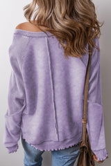 Orchid Petal Mardi Gras Patched Pattern Waffle Patchwork Sweatshirt Graphic Sweatshirts JT's Designer Fashion