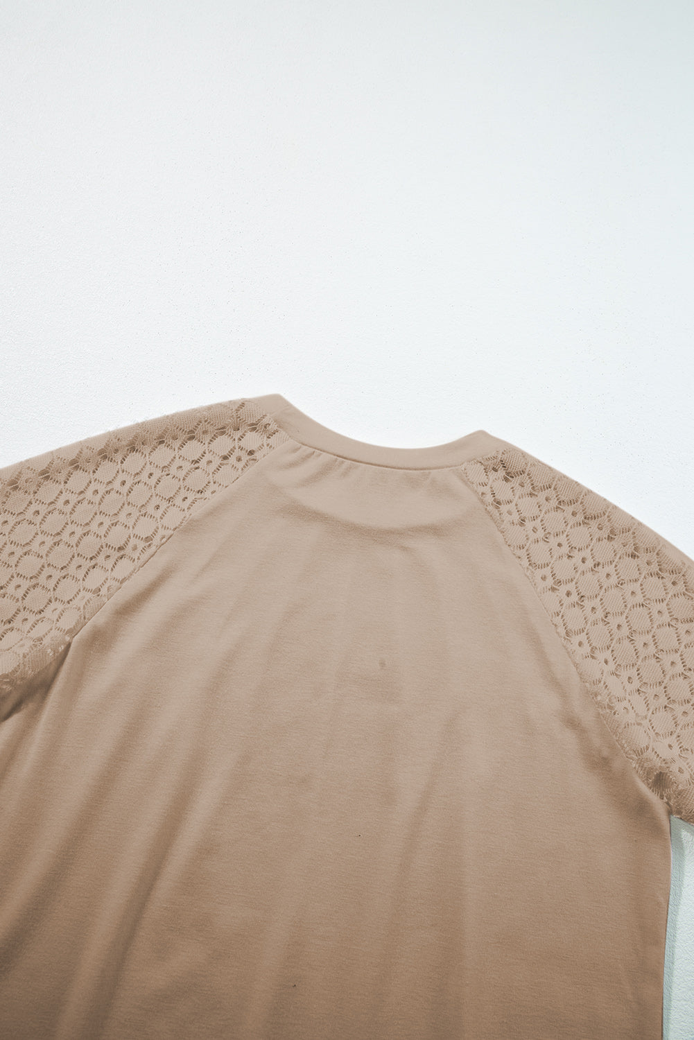 Pale Khaki Seamed Detail Contrast Lace Raglan Sleeve Tee Pre Order Tops JT's Designer Fashion