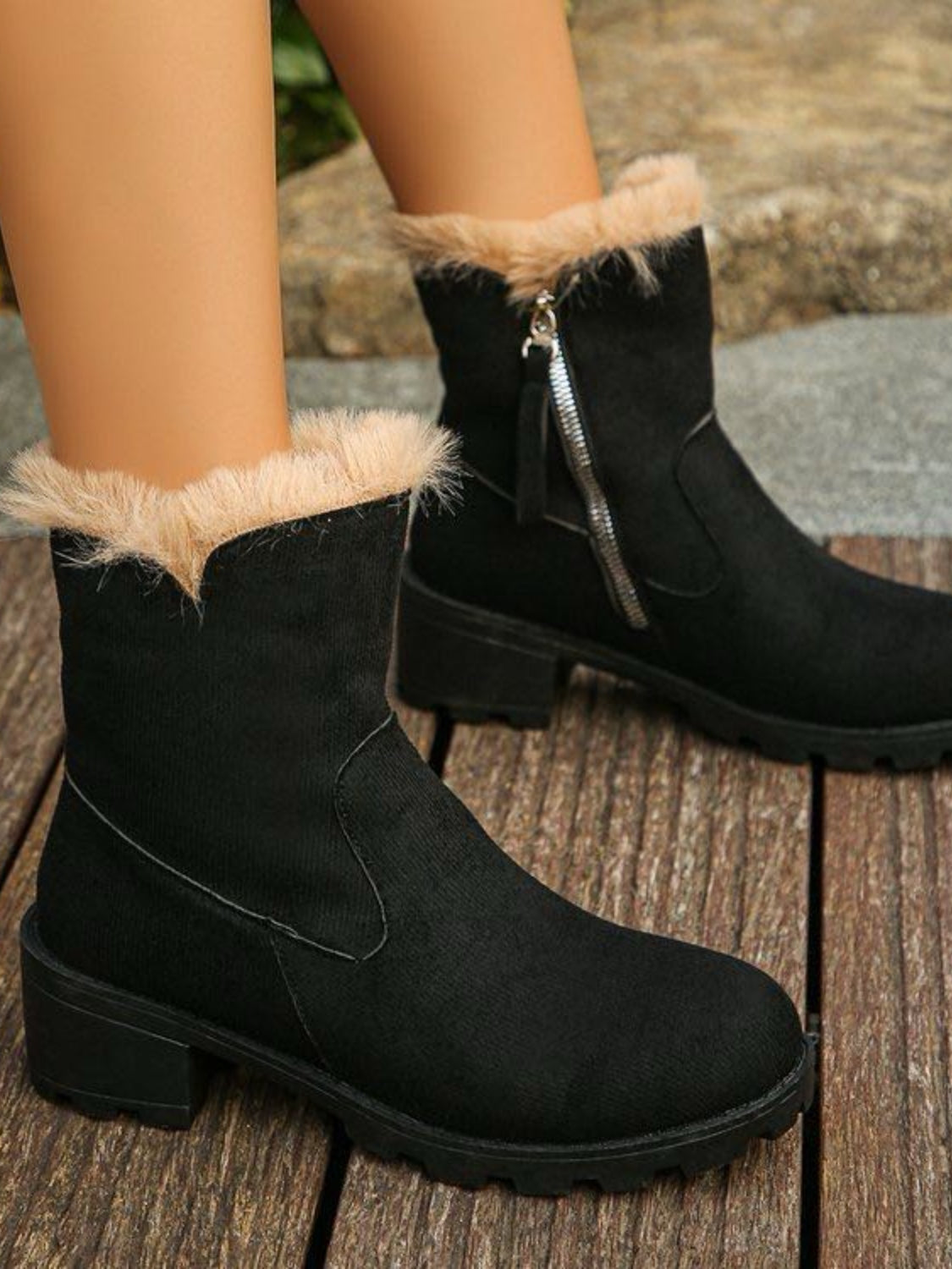 Suede Faux Fur Block Heel Boots Boots JT's Designer Fashion