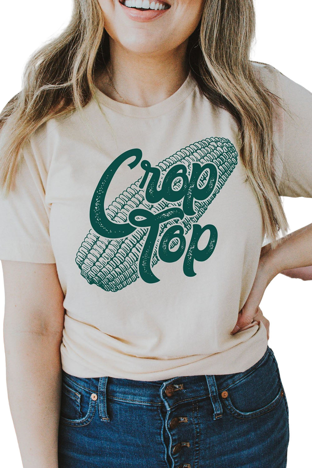 Khaki Corn Crop Top Graphic Tee Graphic Tees JT's Designer Fashion