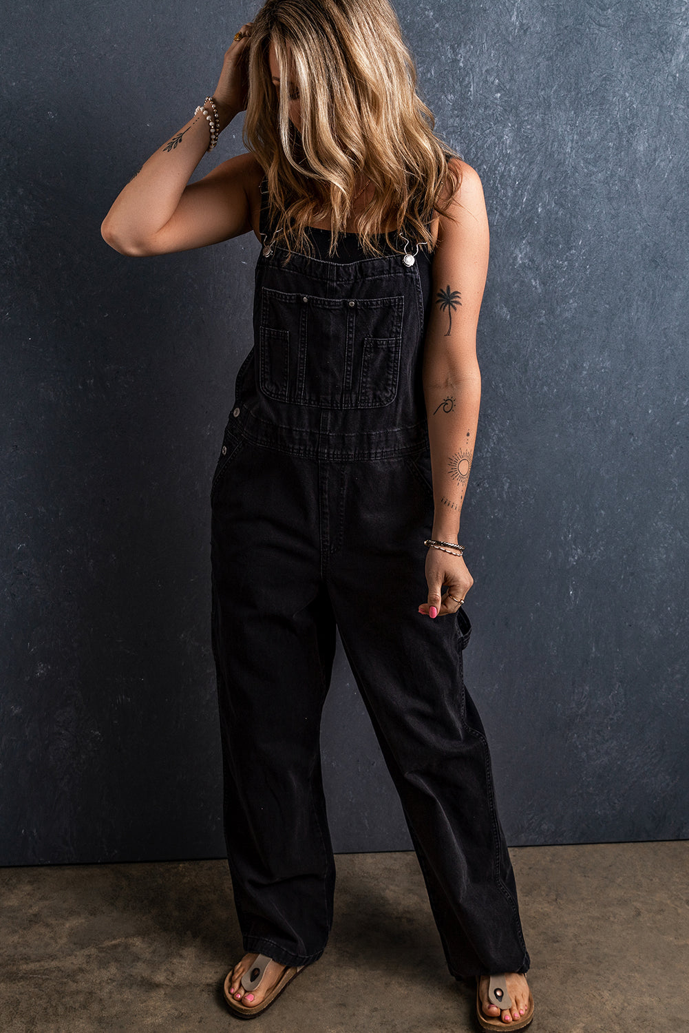 Black Adjustable Buckle Straps Multi Pocket Denim Overalls Pre Order Bottoms JT's Designer Fashion