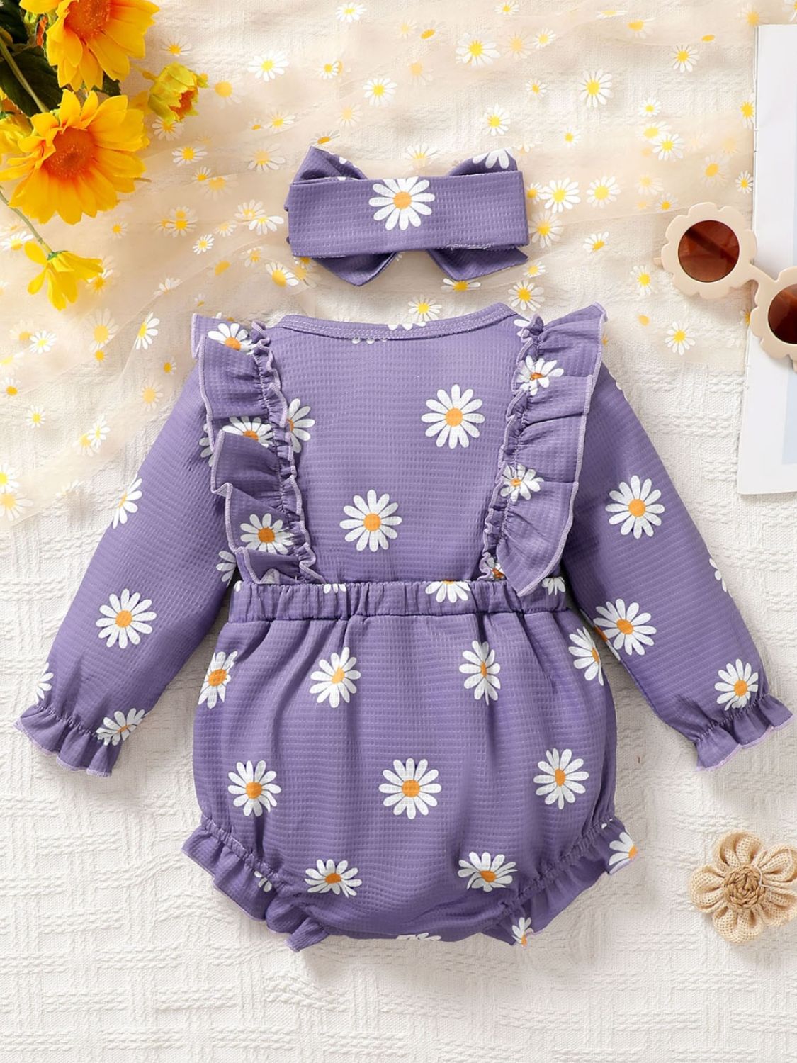 Children's Ruffled Round Neck Floral Romper with Headband Children's Apparel JT's Designer Fashion