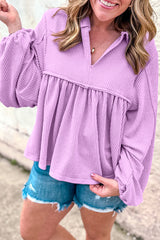 Phalaenopsis Corded Turn-down V Neck Bubble Sleeve Babydoll Blouse Blouses & Shirts JT's Designer Fashion