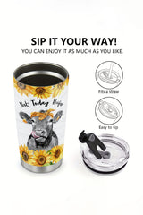 Yellow Cow Sunflower Slogan Print Stainless Steel Tumbler 20OZ Tumblers JT's Designer Fashion