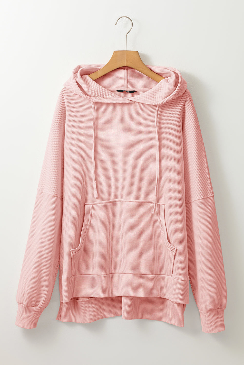 Light Pink Waffle Knit Fleece Lined High Low Oversized Hoodie Sweatshirts & Hoodies JT's Designer Fashion