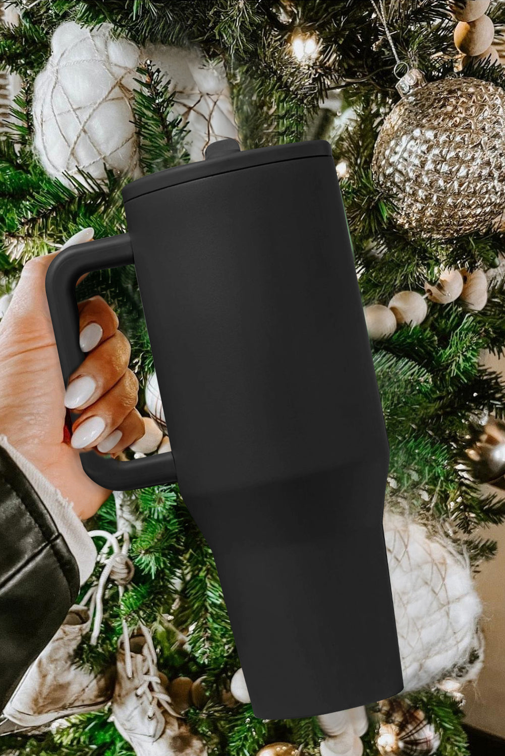 Black Frosted Stainless Handle Large Vacuum Cup with Straw 40oz Tumblers JT's Designer Fashion