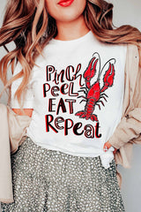 White Pinch Peel Eat Repeat Crawfish Print Crew Neck Tee Graphic Tees JT's Designer Fashion