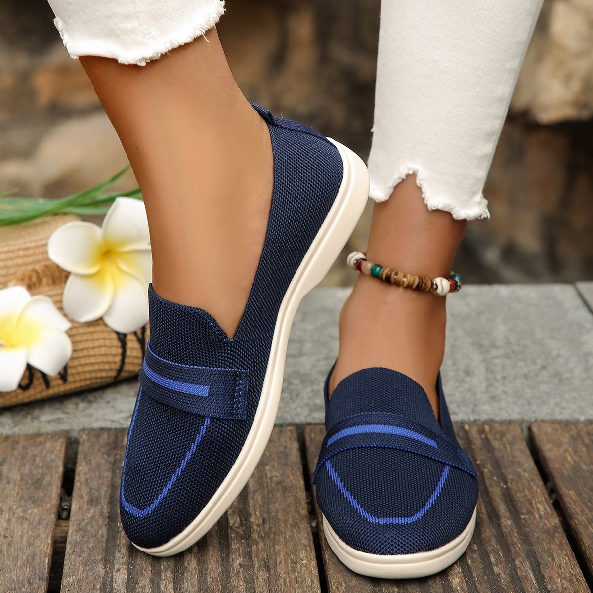 Mesh Breathable Round Toe Slip-Ons Dark Blue Shoes JT's Designer Fashion