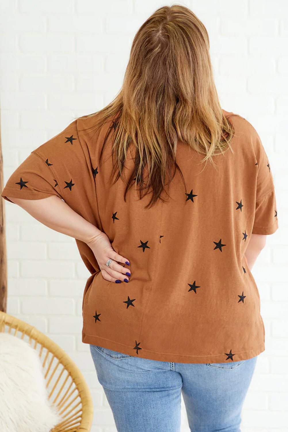 Camel Star Print Pocketed Plus T Shirt Plus Size JT's Designer Fashion