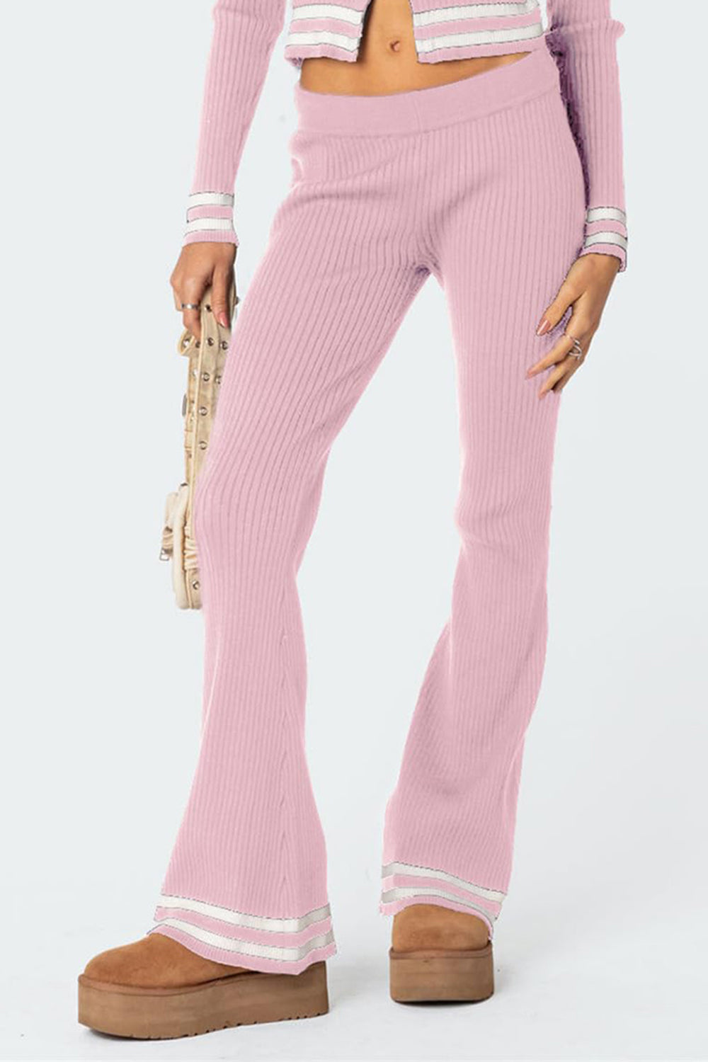 Zip Up Long Sleeve Top and Pants Set Blush Pink Pant Sets JT's Designer Fashion