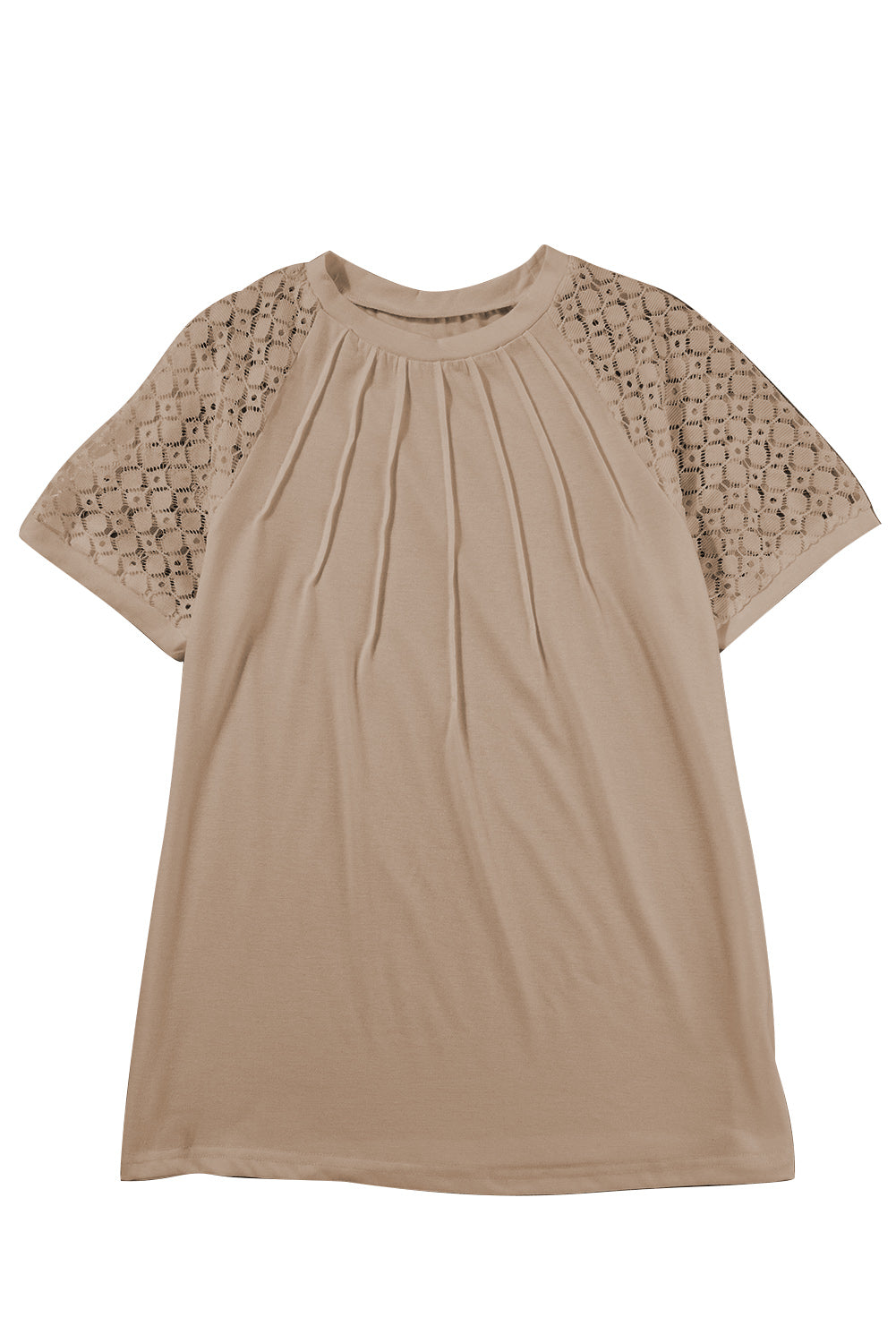 Pale Khaki Seamed Detail Contrast Lace Raglan Sleeve Tee Pre Order Tops JT's Designer Fashion